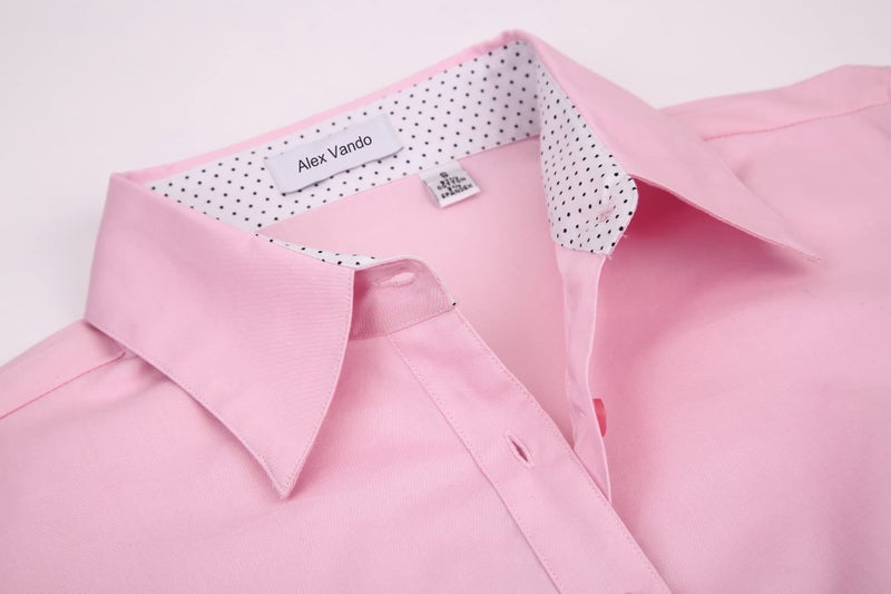 Alex Vando Womens Dress Shirts Wrinkle Free Regular Fit Long Sleeve Stretch Work Shirt,Pink,XL - Image 3